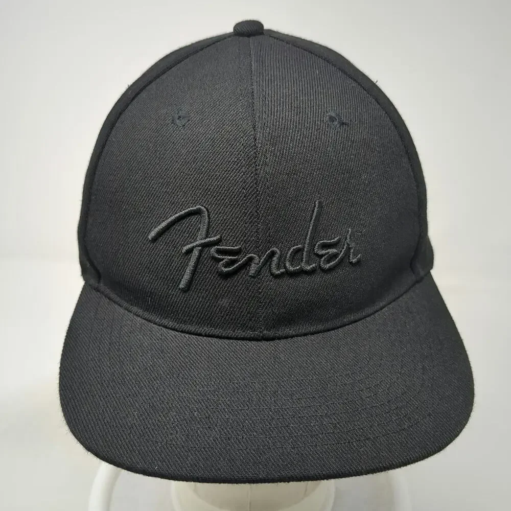 Fender Snapback Hat Black One Size Flat Brim Embroidered Logo Music Gear